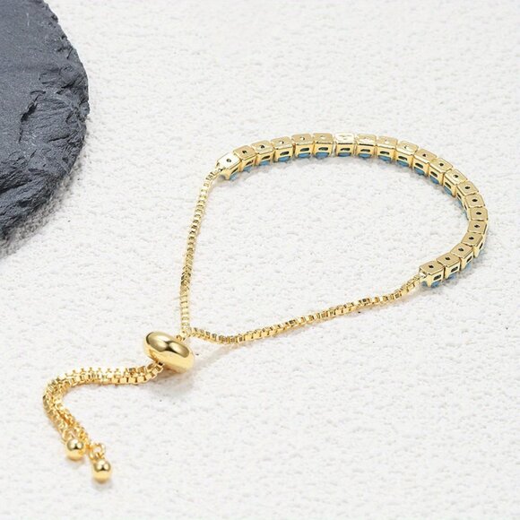 14K Gold Womens Adjustable Turquoise Gemstone Tennis Bracelet Ladies New Jewelry - Picture 6 of 6